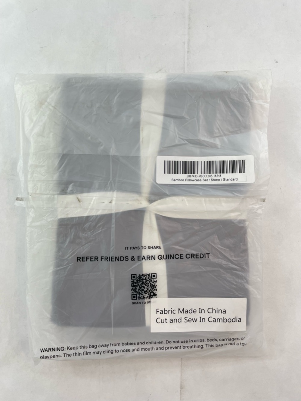Quince Bamboo Pillowcase Set Stone Color Size Standard MSRP$55 NWT - Picture 4 of 5